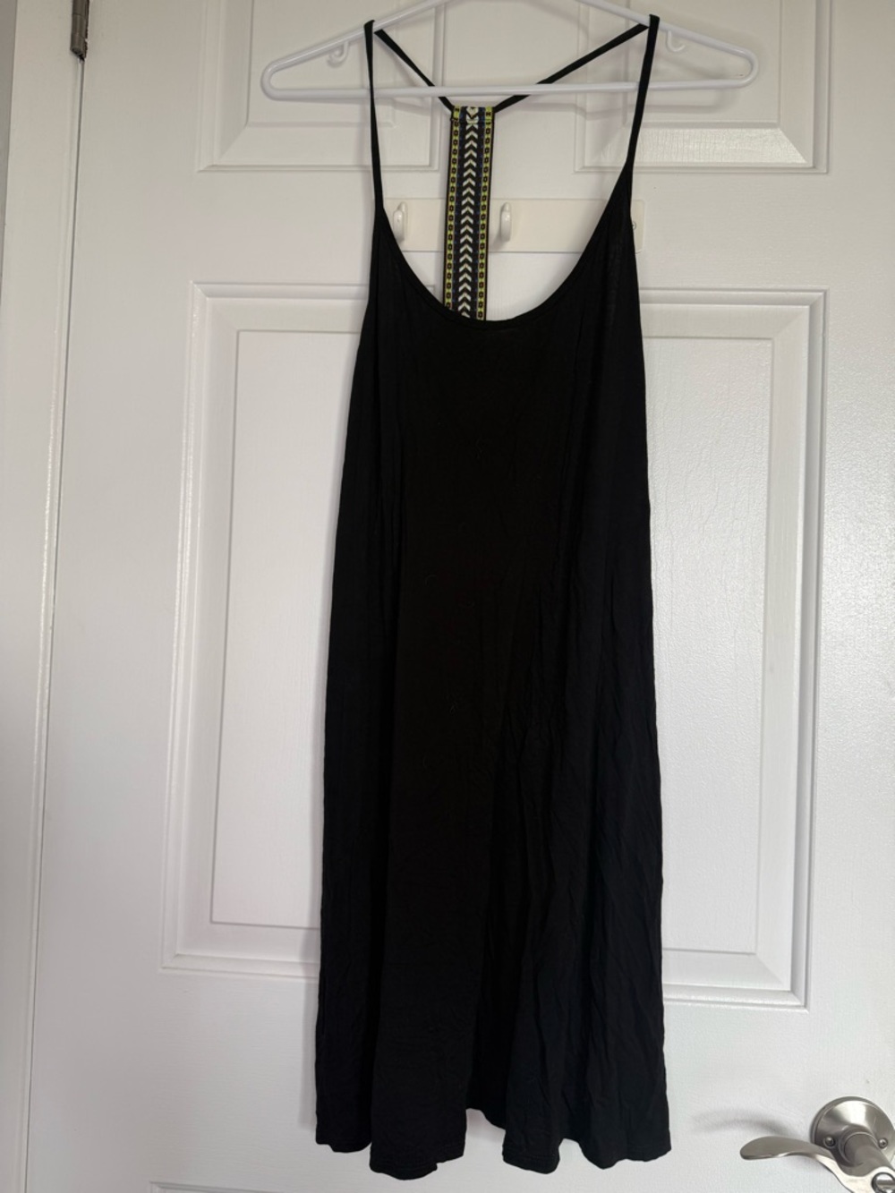 Black Bohemian Sleeveless Racerback Slip Dress with Strappy Back - Size Large